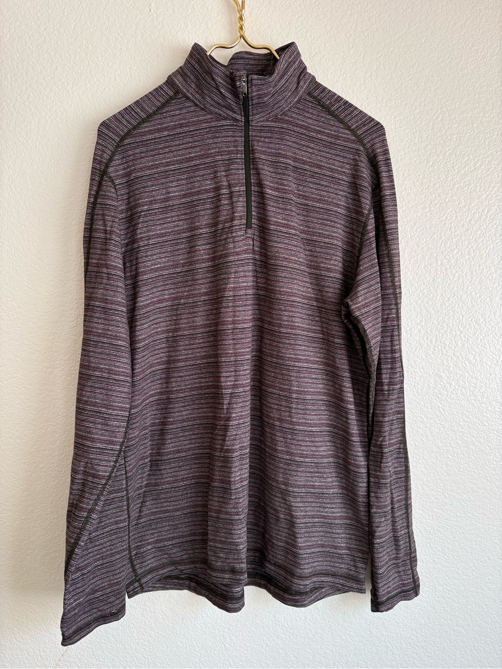 lululemon athletica Men's Striped Half-Zip Pullover - Olive green/burgundy